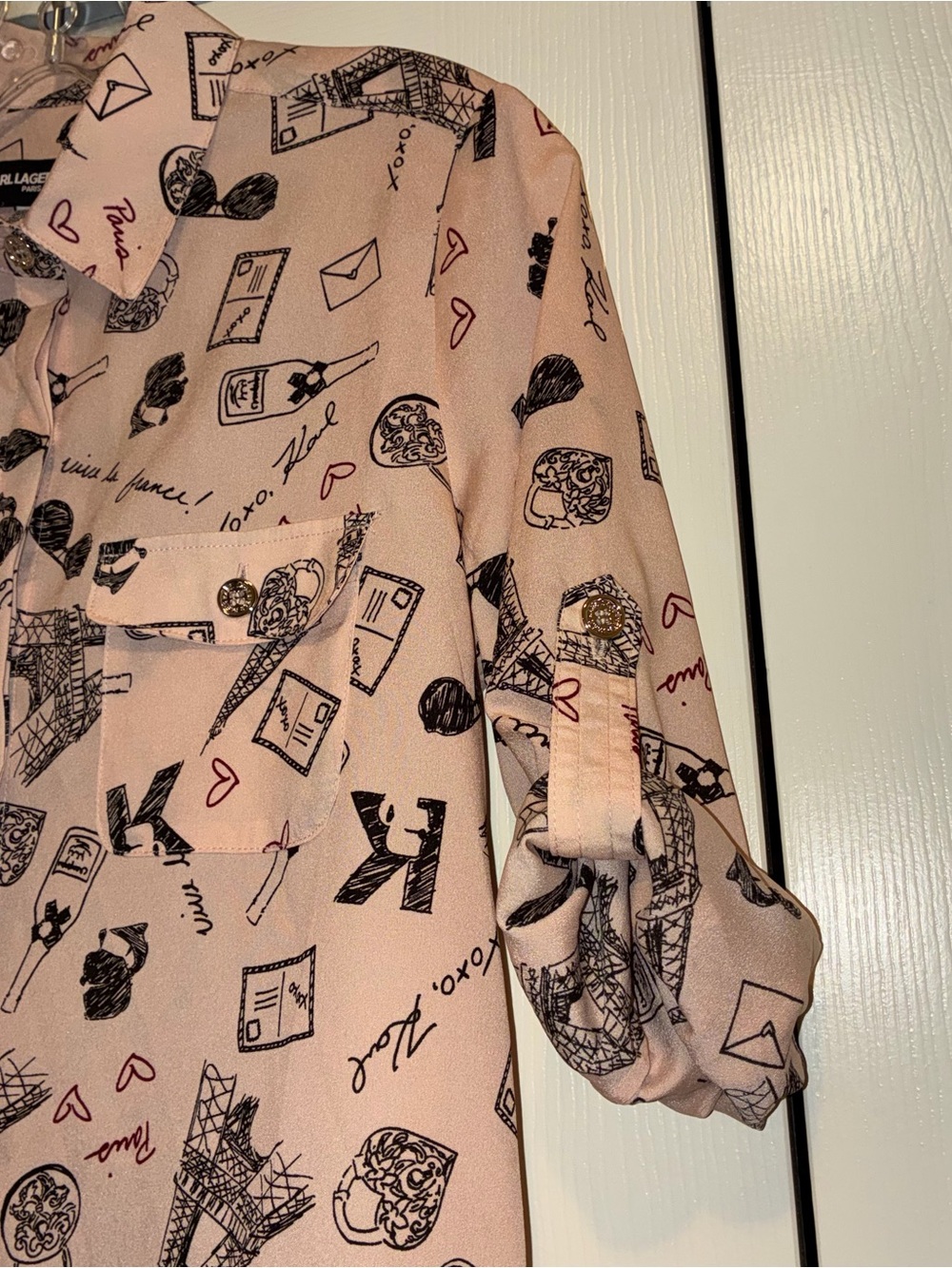 Karl Lagerfeld Pink Paris Theme Print Button-Up Shirt - Picture 4 of 11